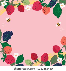 Vector strawberry and honey bee background illustration