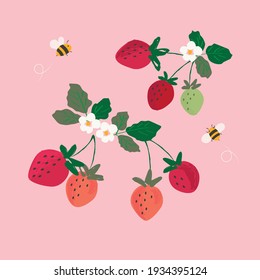 Vector strawberry and honey bee illustration