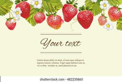 Vector strawberry horizontal banner. Design for tea, natural cosmetics, beauty store, dessert menu, organic health care products, perfume, aromatherapy. With place for text