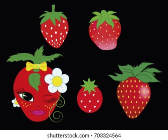 Vector strawberry icons in five versions