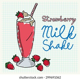 Vector Strawberry Milkshake on Squared Paper