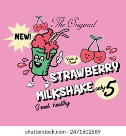 Vector Strawberry Milkshake  sweet healthy