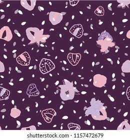 Vector Strawberry & Mint in purple - pink seamless pattern background. Perfect for fabric, scrapbooking and wallpaper projects.