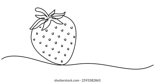 Vector strawberry with one line style and spots, Single continuous line drawing of organic strawberry for fruit icon fresh berries fruitage concept, Vector illustration with continuous line drawing.