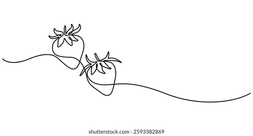 Vector strawberry with one line style and spots, Single continuous line drawing of organic strawberry for fruit icon fresh berries fruitage concept, Vector illustration with continuous line drawing.