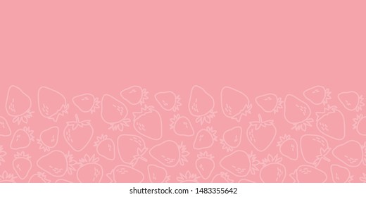 Vector strawberry seamless border in pink. Simple doodle strawberries hand drawn made into repeat. Great for invitations, decor,  packaging.