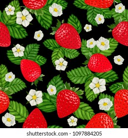 Vector strawberry seamless pattern. Background design for tea, juice, natural cosmetics, sweets and candy with strawberry filling, farmers market,health care products. Best for textile,wrapping paper.