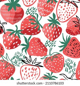 Vector strawberry seamless pattern. Hand drawn summer strawberry texture