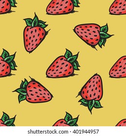 Vector strawberry seamless pattern. Modern texture. Repeating endless abstract hand drawn background. 