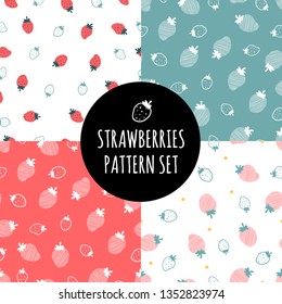 Vector Strawberry Seamless Pattern Set