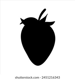 Vector strawberry silhouette illustration, hand drawn botanical outline drawing, monochrome strawberry icon. Design element for background, pattern, packaging, icon, logo.