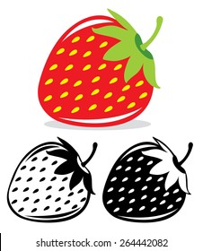 Vector strawberry. Single strawberry illustration in color and black and white