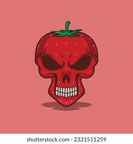 Vector strawberry with skull face illustration