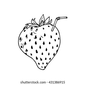 Vector of strawberry with straw concept strawberry juice 
