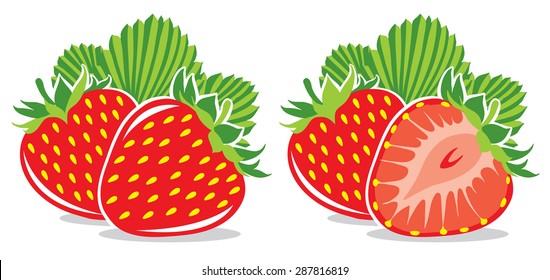 Vector strawberry. Two vector illustrations of strawberry fruits isolated on white background