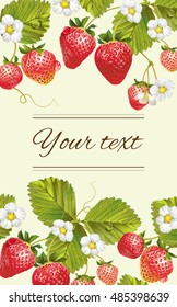 Vector strawberry vertical banner. Design for tea, natural cosmetics, beauty store, dessert menu, organic health care products, perfume, aromatherapy. With place for text