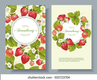 Vector strawberry vertical banners. Design for tea, natural cosmetics, beauty store, dessert menu, organic health care products, perfume, aromatherapy. With place for text