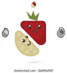 Vector Strawberry Waffle pancake character icons.