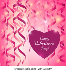 Vector Streamers background with heart. Valentines day card.