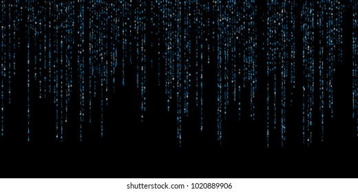 Vector streaming binary code background. Zero, one numbers. Data technology, information decryption and encryption computer backdrop. Binary numbers 1, 0. Hacker coding concept, blue row matrix vector