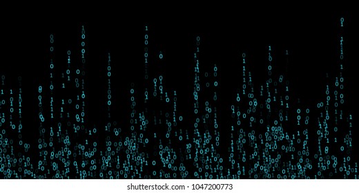 Vector streaming binary code background. Zero one numbers. Data technology, information decryption and encryption computer background. Binary numbers 1 0. Hacker coding concept, blue matrix vector.