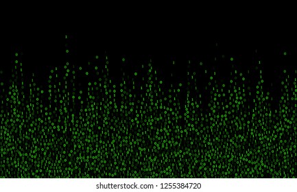 Vector streaming binary code background. Hacker coding concept, row matrix vector. Data technology computer backdrop. Binary numbers 1, 0. Zero, one numbers cyber monday sale background.