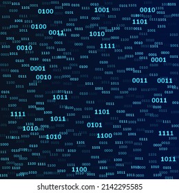 Vector streaming binary code background. Zero one numbers. Data technology, information decryption and encryption computer background. Binary numbers 1 0. Hacker coding concept, neon matrix vector.