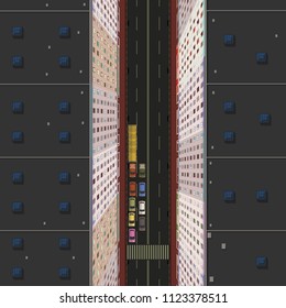 Vector street with cars and bus from above 