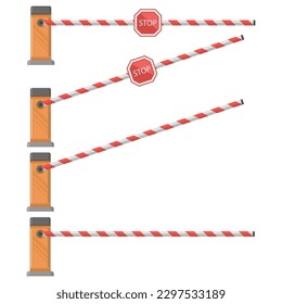 Vector Street Classical Closed and Open Road Barrier Set Isolated on White Background.