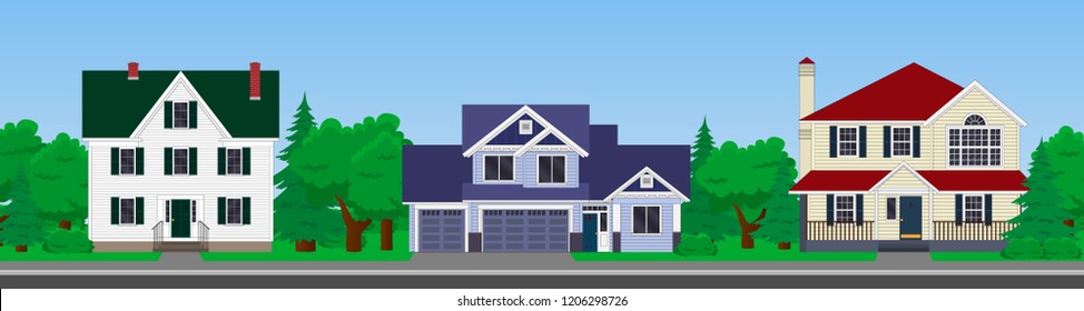 vector street. family houses set