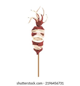 Vector de comida callejera asado calamar en un palo.