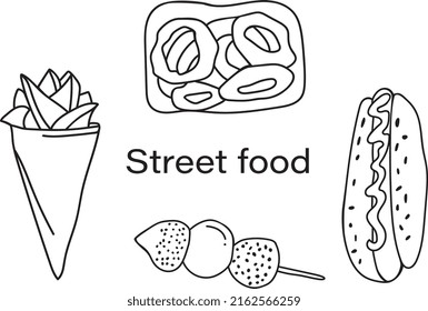 Vector street food hot dog fries coloring