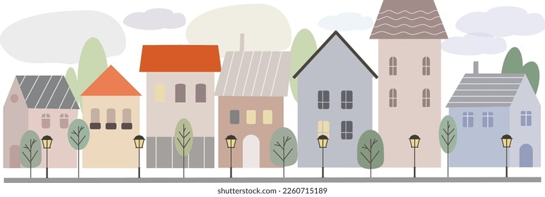 Vector street with houses in Scandinavian style