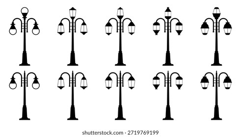 Vektor der Straßenlaterne Symbol - Straßenlaterne Pfosten gesetzt, Bürgersteig Laterne Symbol Illustration	