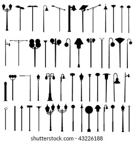 vector street lamps silhouettes