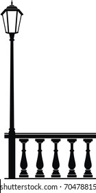 Vector street lantern in the old style and balustrade - isolated illustration on white background. Architectural element.