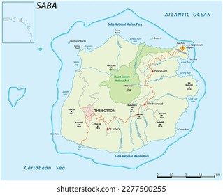 Vector street map of the Caribbean island of Saba