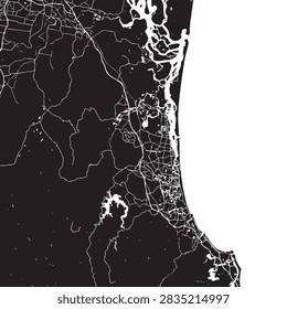 Vector Street Map of Gold Coast Australia Black and White Minimalist City Road Map