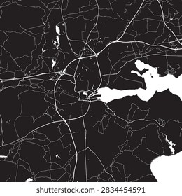 Vector Street Map of Kolding Denmark Black and White Minimalist City Road Map