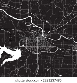 Vector Street Map of Lawrence Kansas Black and White Minimalist City Road Map