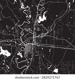 Vector Street Map of Monroe Louisiana Black and White Minimalist City Road Map