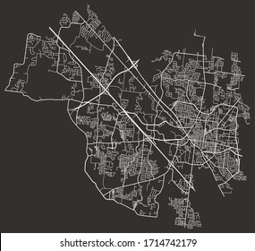 Vector street map of Murfreesboro, Tennessee, USA, with major and minor roads from GPS traces
