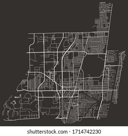 Vector Street Map Of Pompano Beach, Florida, USA, With Major And Minor Roads From GPS Traces