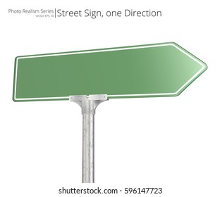 Vector Street Sign. Green Vector Street Sign Pointing In One Directions. Isolated And Blank For Copy Space.