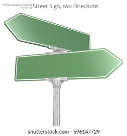 Vector Street Sign.  Vector of green two way Street Signs pointing in opposite directions. Blank for Copy Space.