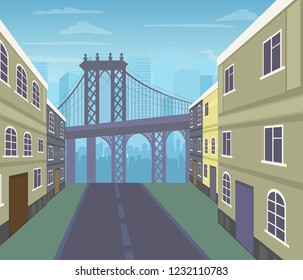 Vector street view on Brooklyn Bridge 