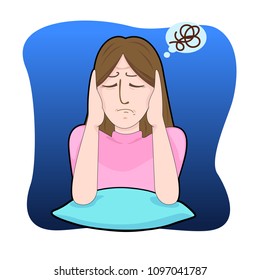 Vector of a stress woman with headache.
