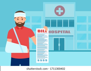 Vector Of A Stressed Patient Shocked By Large Excessive Medical Bill