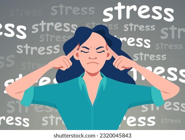 Vector of a stressed young woman 