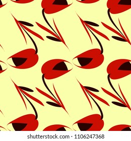 Vector strict flowers and bloody tulips on an ocherous background. For paper and fabrics.
